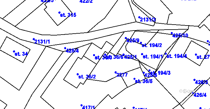 Parcela st. 36/6 v KÚ Lhota u Vsetína, Katastrální mapa