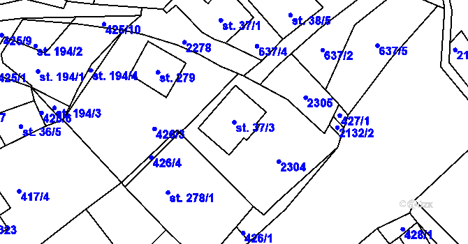 Parcela st. 37/3 v KÚ Lhota u Vsetína, Katastrální mapa