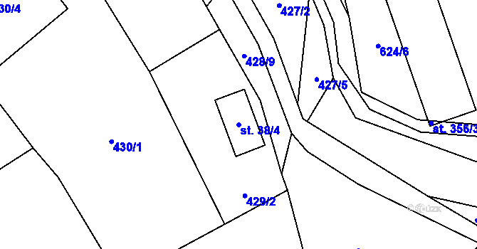 Parcela st. 38/4 v KÚ Lhota u Vsetína, Katastrální mapa
