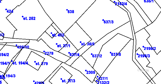 Parcela st. 38/5 v KÚ Lhota u Vsetína, Katastrální mapa