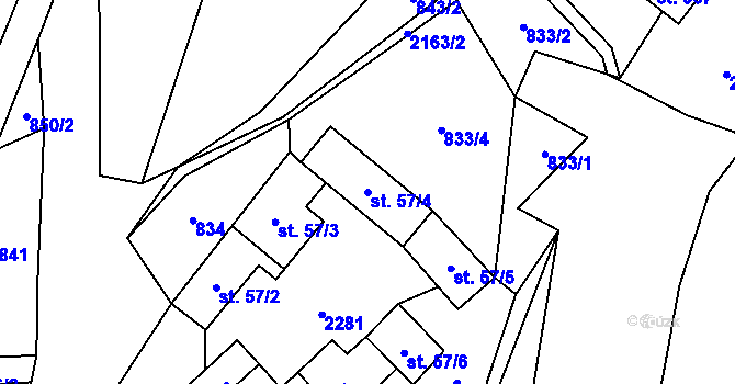 Parcela st. 57/4 v KÚ Lhota u Vsetína, Katastrální mapa