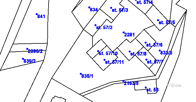 Parcela st. 57/10 v KÚ Lhota u Vsetína, Katastrální mapa