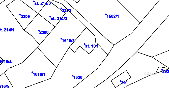 Parcela st. 101 v KÚ Lhota u Vsetína, Katastrální mapa
