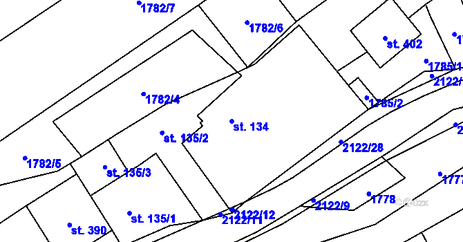 Parcela st. 134 v KÚ Lhota u Vsetína, Katastrální mapa