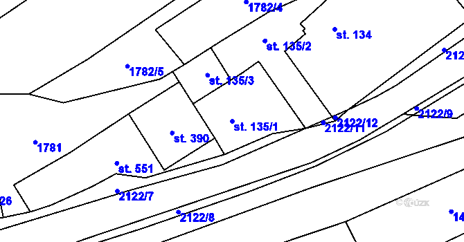 Parcela st. 135/1 v KÚ Lhota u Vsetína, Katastrální mapa