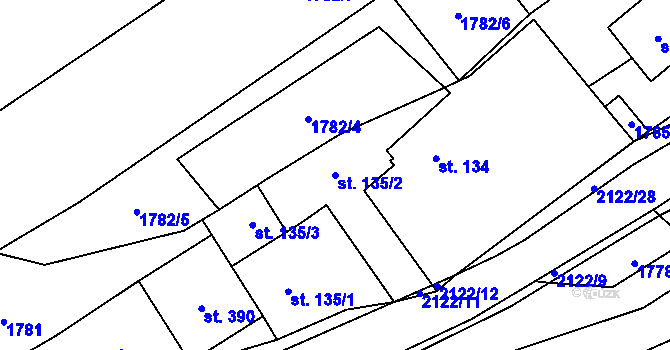 Parcela st. 135/2 v KÚ Lhota u Vsetína, Katastrální mapa