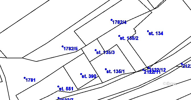 Parcela st. 135/3 v KÚ Lhota u Vsetína, Katastrální mapa