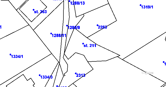 Parcela st. 211 v KÚ Lhota u Vsetína, Katastrální mapa