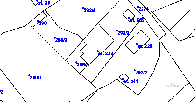 Parcela st. 232 v KÚ Lhota u Vsetína, Katastrální mapa