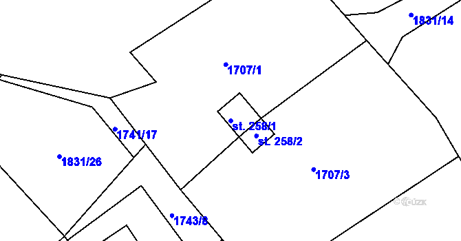 Parcela st. 258/1 v KÚ Lhota u Vsetína, Katastrální mapa