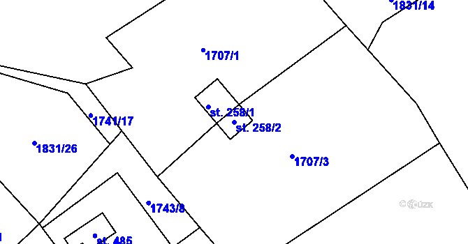 Parcela st. 258/2 v KÚ Lhota u Vsetína, Katastrální mapa