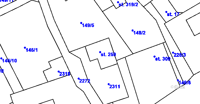 Parcela st. 259 v KÚ Lhota u Vsetína, Katastrální mapa