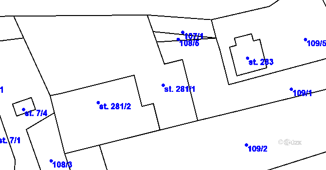 Parcela st. 281/1 v KÚ Lhota u Vsetína, Katastrální mapa