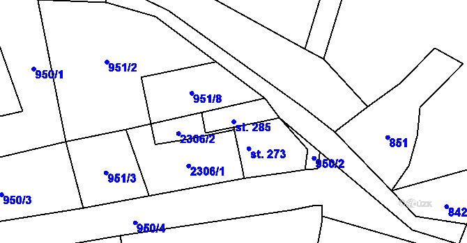 Parcela st. 285 v KÚ Lhota u Vsetína, Katastrální mapa