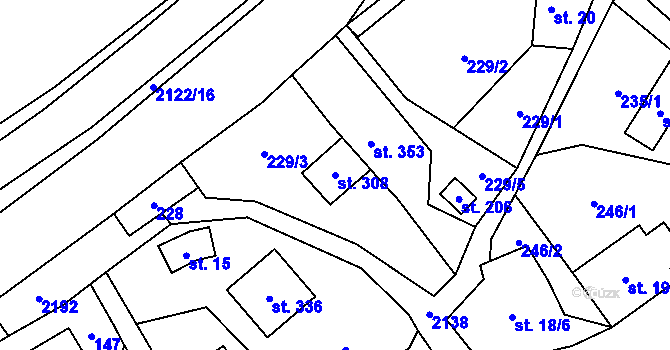 Parcela st. 308 v KÚ Lhota u Vsetína, Katastrální mapa