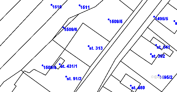 Parcela st. 313 v KÚ Lhota u Vsetína, Katastrální mapa