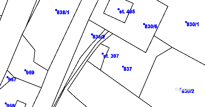 Parcela st. 397 v KÚ Lhota u Vsetína, Katastrální mapa
