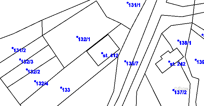 Parcela st. 412 v KÚ Lhota u Vsetína, Katastrální mapa