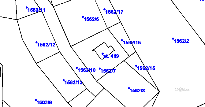 Parcela st. 419 v KÚ Lhota u Vsetína, Katastrální mapa