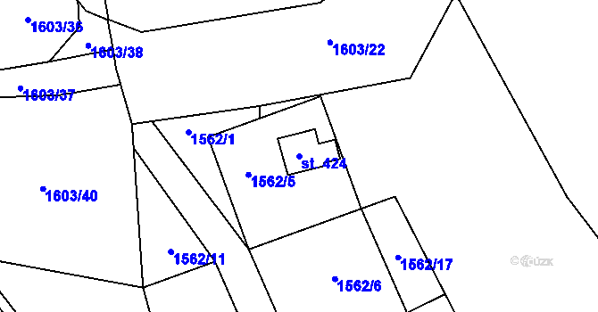 Parcela st. 424 v KÚ Lhota u Vsetína, Katastrální mapa