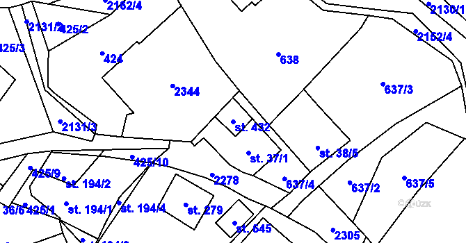 Parcela st. 432 v KÚ Lhota u Vsetína, Katastrální mapa