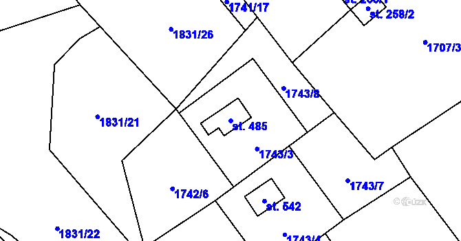 Parcela st. 485 v KÚ Lhota u Vsetína, Katastrální mapa