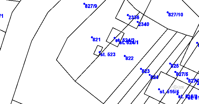 Parcela st. 523 v KÚ Lhota u Vsetína, Katastrální mapa