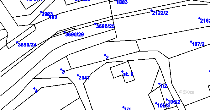 Parcela st. 2 v KÚ Lhota u Vsetína, Katastrální mapa