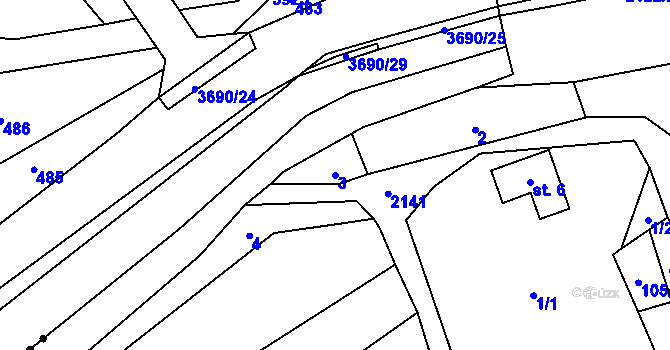 Parcela st. 3 v KÚ Lhota u Vsetína, Katastrální mapa