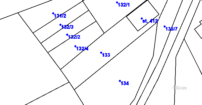 Parcela st. 133 v KÚ Lhota u Vsetína, Katastrální mapa