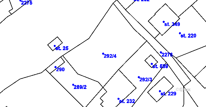 Parcela st. 292/4 v KÚ Lhota u Vsetína, Katastrální mapa