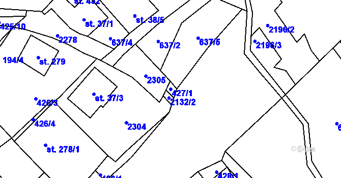 Parcela st. 427/1 v KÚ Lhota u Vsetína, Katastrální mapa