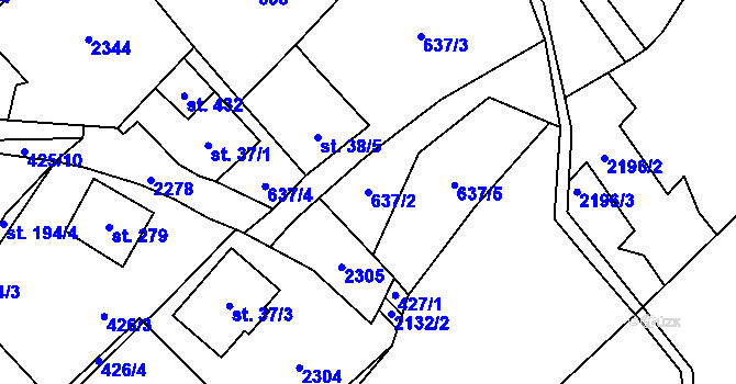Parcela st. 637/2 v KÚ Lhota u Vsetína, Katastrální mapa