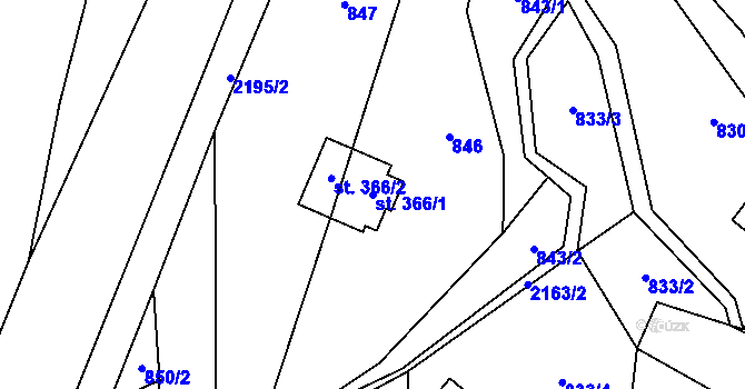 Parcela st. 366/1 v KÚ Lhota u Vsetína, Katastrální mapa