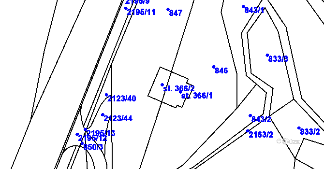 Parcela st. 366/2 v KÚ Lhota u Vsetína, Katastrální mapa