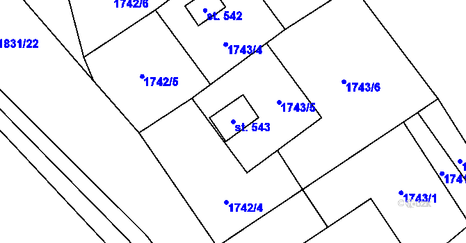 Parcela st. 543 v KÚ Lhota u Vsetína, Katastrální mapa
