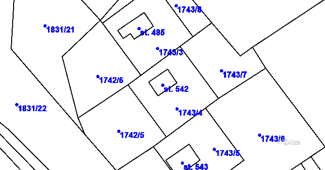 Parcela st. 542 v KÚ Lhota u Vsetína, Katastrální mapa