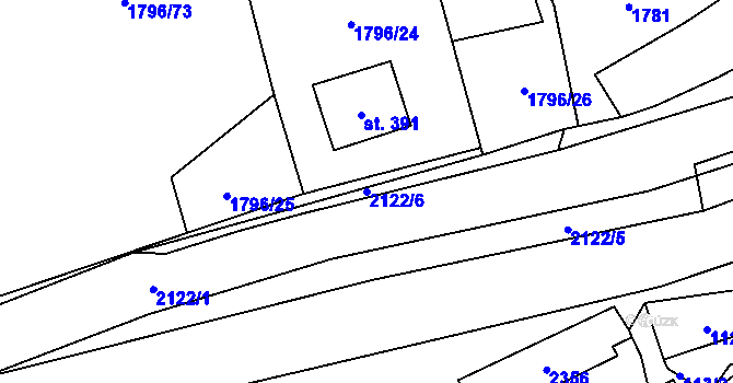 Parcela st. 2122/6 v KÚ Lhota u Vsetína, Katastrální mapa
