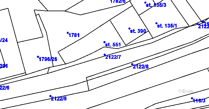 Parcela st. 2122/7 v KÚ Lhota u Vsetína, Katastrální mapa