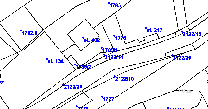 Parcela st. 2122/14 v KÚ Lhota u Vsetína, Katastrální mapa