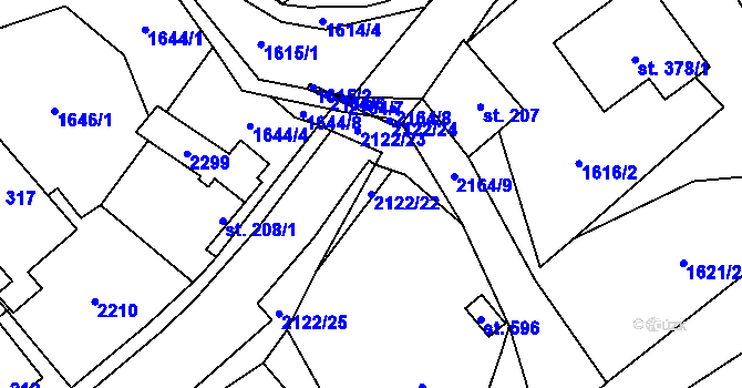 Parcela st. 2122/22 v KÚ Lhota u Vsetína, Katastrální mapa