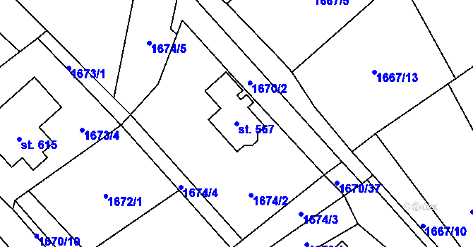 Parcela st. 567 v KÚ Lhota u Vsetína, Katastrální mapa