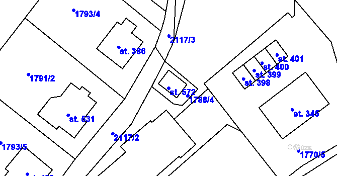 Parcela st. 572 v KÚ Lhota u Vsetína, Katastrální mapa