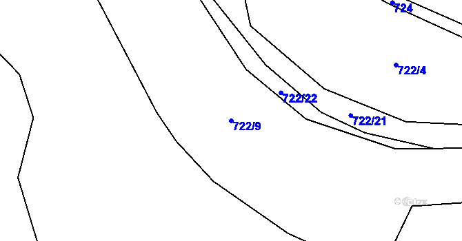 Parcela st. 722/9 v KÚ Lhota u Vsetína, Katastrální mapa