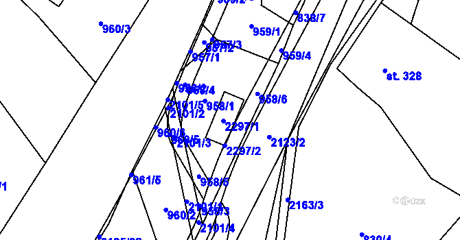 Parcela st. 2297 v KÚ Lhota u Vsetína, Katastrální mapa