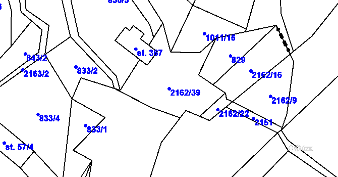 Parcela st. 2162/39 v KÚ Lhota u Vsetína, Katastrální mapa