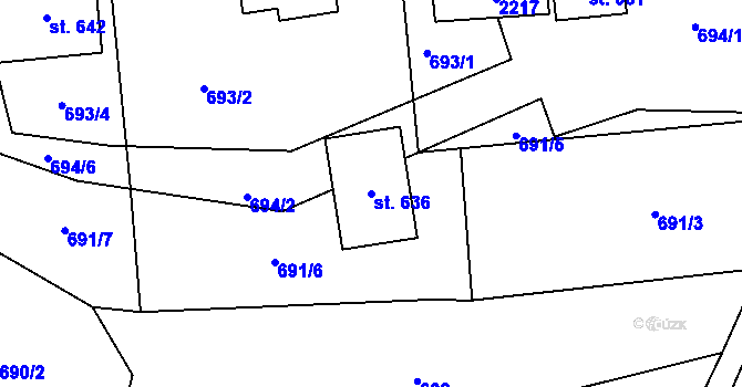 Parcela st. 636 v KÚ Lhota u Vsetína, Katastrální mapa