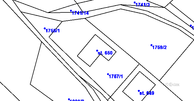 Parcela st. 650 v KÚ Lhota u Vsetína, Katastrální mapa