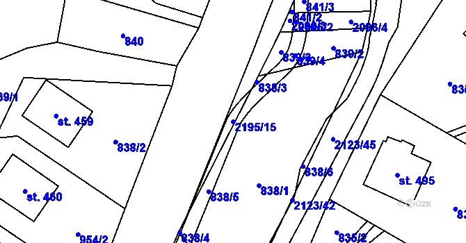 Parcela st. 2195/15 v KÚ Lhota u Vsetína, Katastrální mapa
