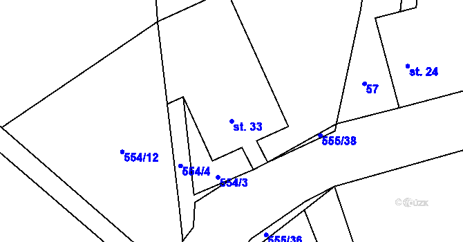 Parcela st. 33 v KÚ Lhotice, Katastrální mapa